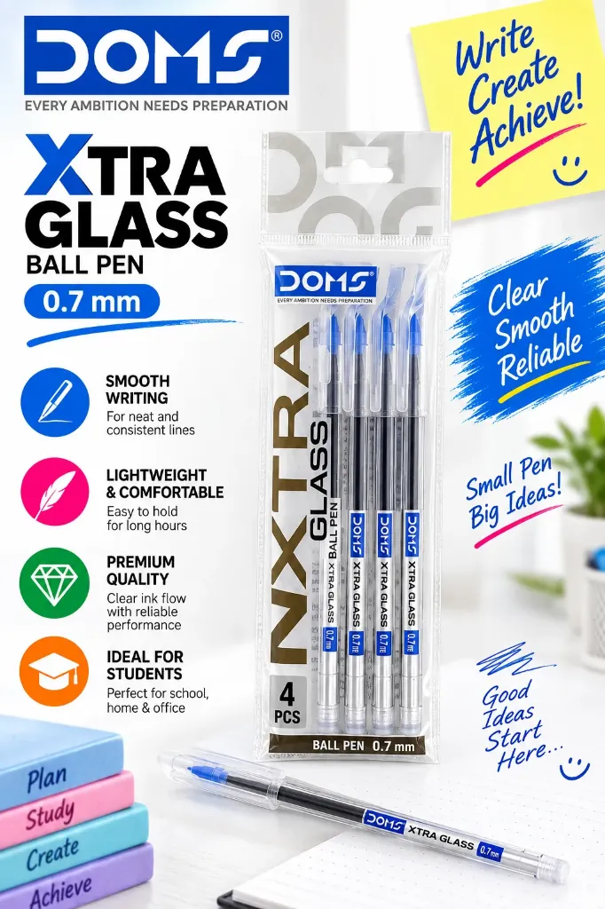 DOMS INXTRA GLASSY BALL PEN BLUE 5 PCS