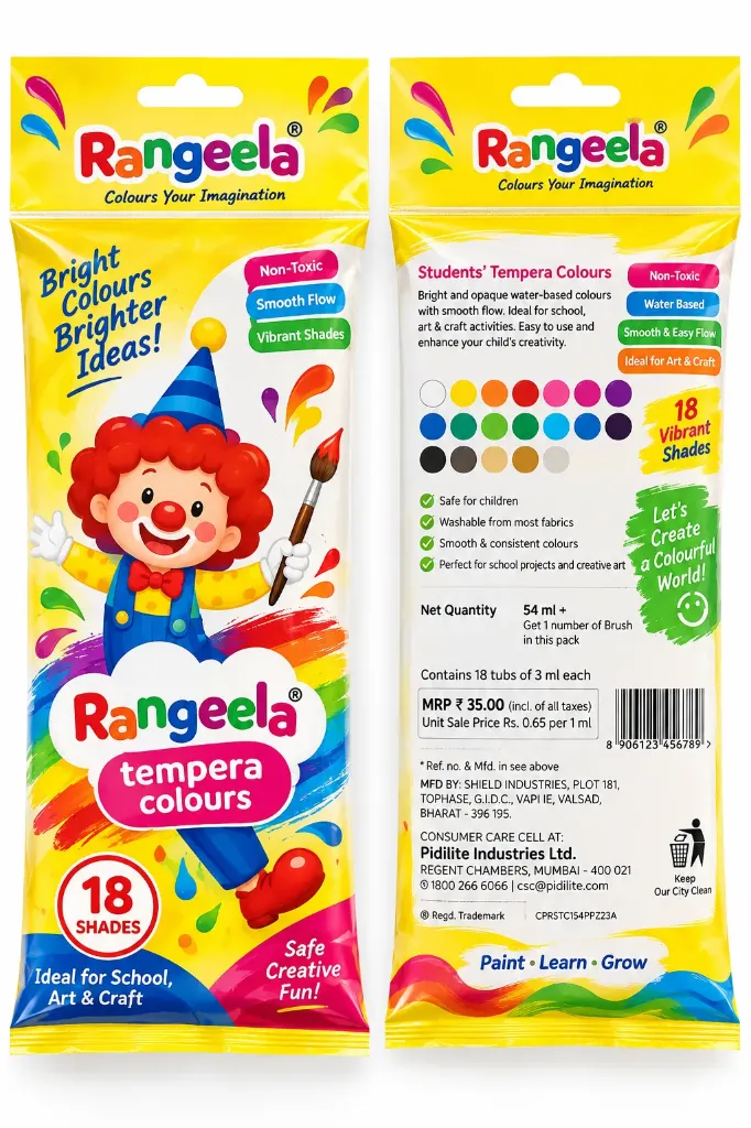 Rangeela Tempera Colours – 18 Shades with Brush