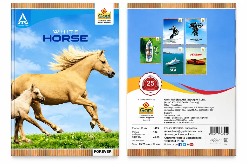 Gopi White Horse A4 Notebook – 104 Pages