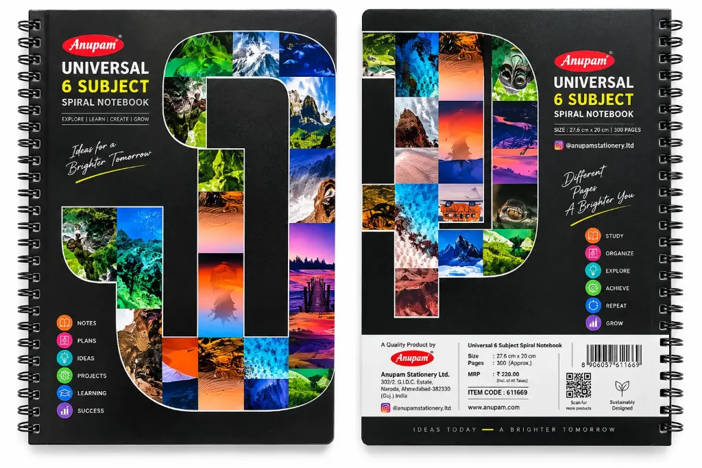 Anupam Universal 6 Subject Spiral Notebook – 300 Sheets