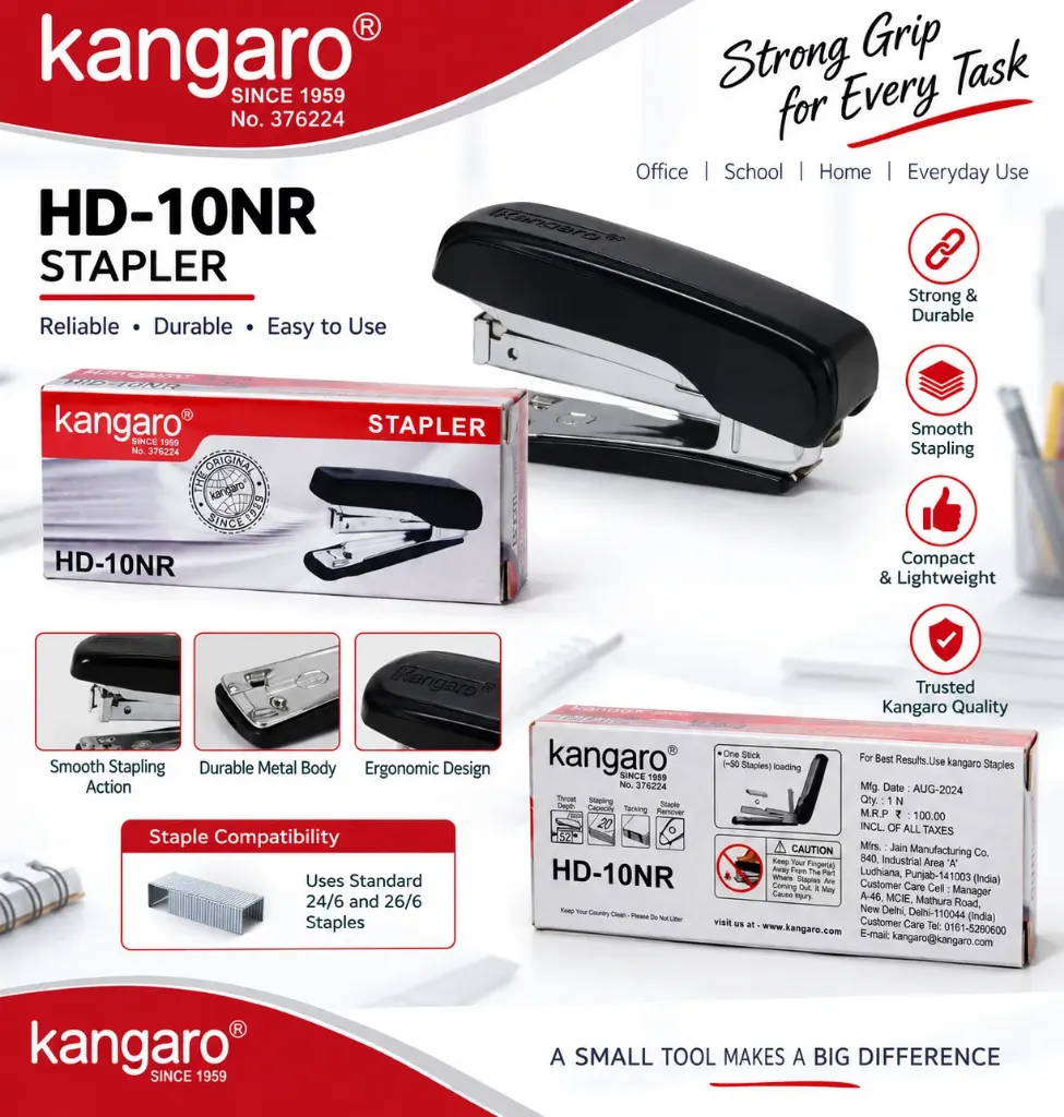 Kangaro HD-10NR Stapler – Compact Metal Stapler