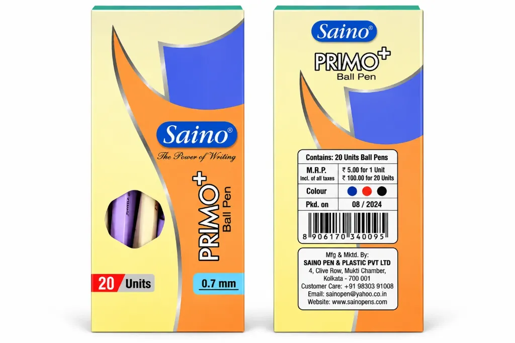 Saino Primo+ 0.7 mm Ball Pen – 20 Pens Pack