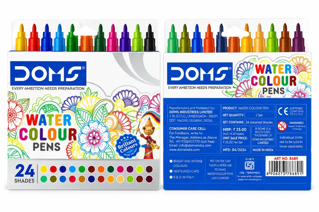DOMS Water Colour Pens – 24 Assorted Shades