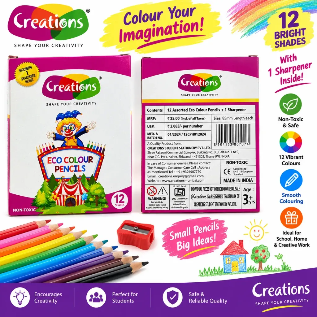 Creations Eco Colour Pencils – 12 Shades with Sharpener