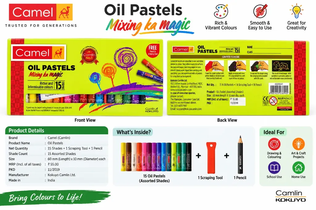 Camel Oil Pastels – 15 Assorted Shades
