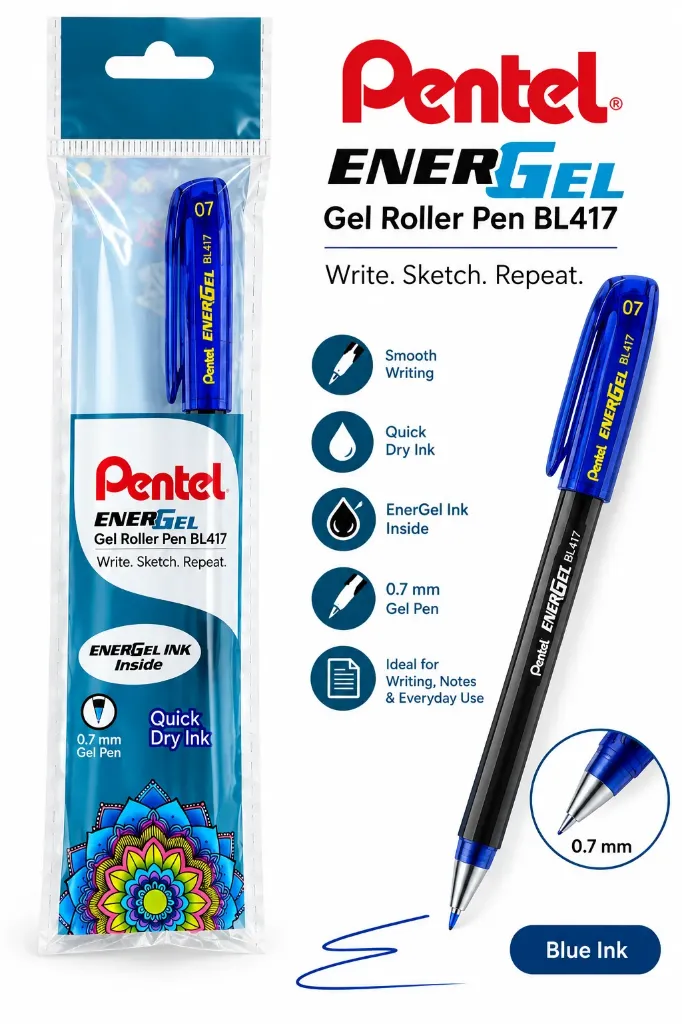 Pentel EnerGel BL417 0.7 mm Gel Roller Pen – Blue Ink